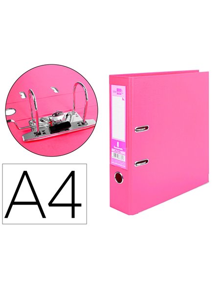 Classeur levier liderpapel a4 documenta carton rembordé 1,9mm dos 75mm rado métallique coloris rose.
