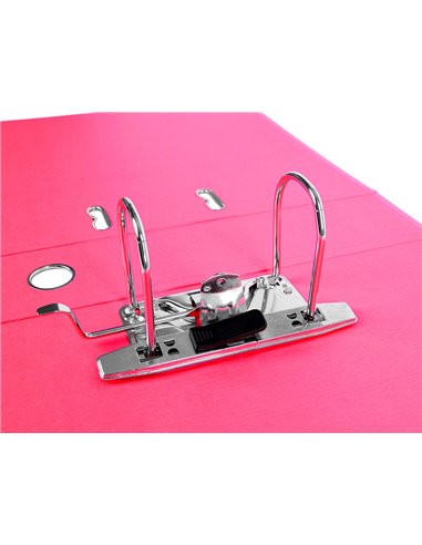 Classeur levier liderpapel a4 documenta carton rembordé 1,9mm dos 75mm rado métallique coloris rose.