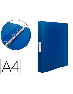 Classeur liderpapel 4 anneaux 25mm a4 260x315mm polypropylène dos 40mm porte-cartes visite coloris bleu translucide.