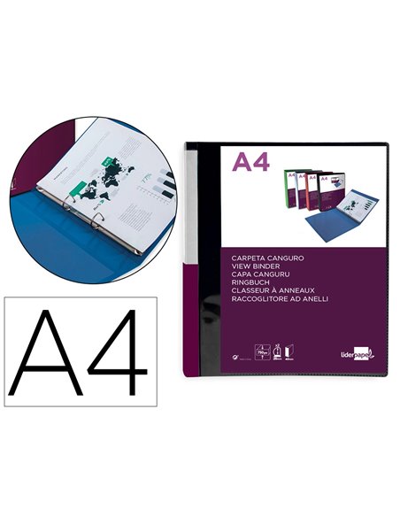 Classeur kangourou liderpapel 2 anneaux en d 25mm polypropylene 283x320mm document a4 coloris noir.