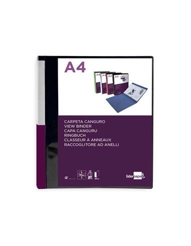 Classeur kangourou liderpapel 2 anneaux en d 25mm polypropylene 283x320mm document a4 coloris noir.
