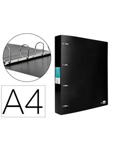 Classeur liderpapel 4 anneaux 40mm a4 polypropylene dos 55mm porte-cartes de visite coloris noir opaque.