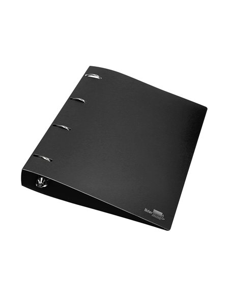 Classeur liderpapel 4 anneaux 40mm a4 polypropylene dos 55mm porte-cartes de visite coloris noir opaque.