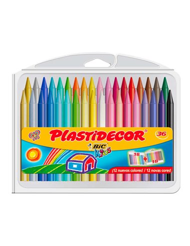 Boîte de 36 crayons de cire Bic Kids Plastidecor - Extra forts - Faciles à tailler - Ne tachent pas