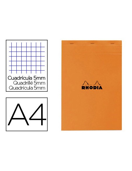 Bloc bureau rhodia a4 papier vélin surfin couverture enduite enveloppante 210x297mm 80f détachables 80g 5x5mm orange