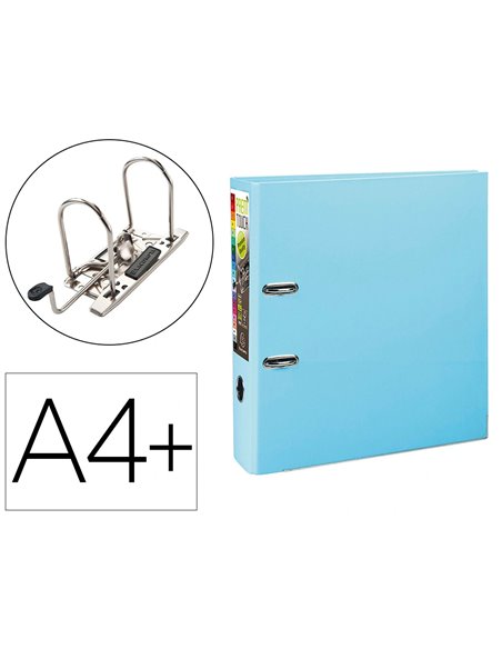 Classeur levier exacompta prem'touch polypropylène a4+ 32x30cm dos 8cm bouton poussoir coloris bleu clair.