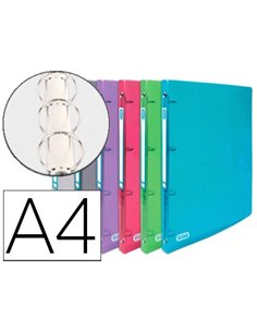 Classeur oxford hawaï 4 anneaux ronds 30mm polypropylène supérieur 5/10e 310x245mm dos 40mm étiquette dos incolore.