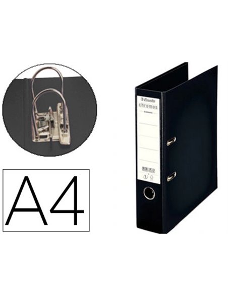 Classeur levier esselte chromos plus a4 polypropylène griffes blocage dos 80mm grand porte-étiquette coloris noir.