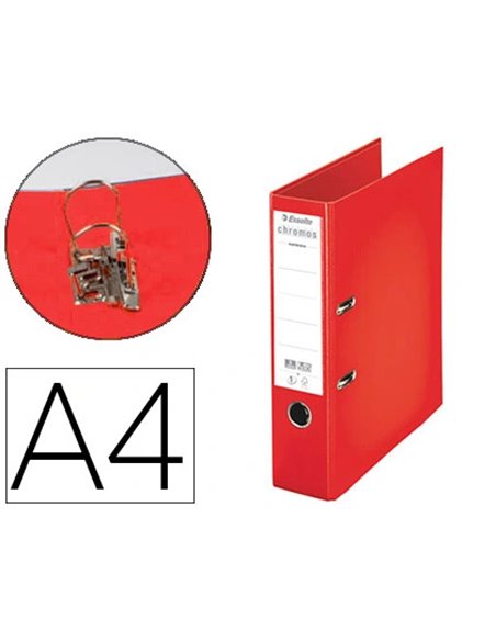Classeur levier esselte chromos plus a4 polypropylène griffes blocage dos 80mm grand porte-étiquette coloris rouge.