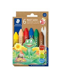 Crayons de couleur Staedtler Noris Junior, paquet de 6, extra épais, forme hexagonale, couleurs assorties