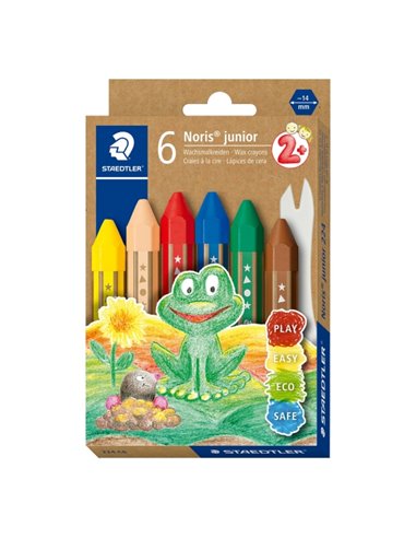 Crayons de couleur Staedtler Noris Junior, paquet de 6, extra épais, forme hexagonale, couleurs assorties