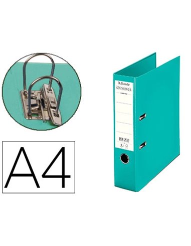 Classeur levier esselte chromos plus a4 polypropylène griffes blocage dos 80mm grand porte-étiquette coloris bleu ciel.