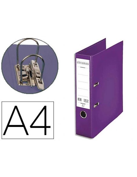 Classeur levier esselte chromos plus a4 polypropylène griffes blocage dos 80mm grand porte-étiquette coloris violet.