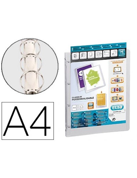 Classeur personnalisable oxford polyvision 4 anneaux 20mm polypropylène dos 30mm 150f pochette cristal incolore.