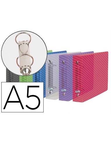 Classeur oxford hawaï 2 anneaux ronds 25mm a5 à l'italienne 240x160mm polypropylène 7/10e dos 30mm coloris assortis.