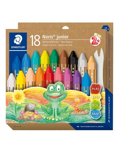 Crayons de couleur Staedtler Noris Junior, paquet de 18, extra épais, forme hexagonale, couleurs assorties