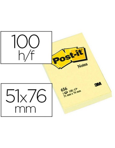 Bloc-notes post-it 656 51x76mm 100f/bloc repositionnables coloris jaune      656-cy