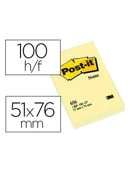 Bloc-notes post-it 656 51x76mm 100f/bloc repositionnables coloris jaune      656-cy