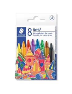 Crayons de cire ronds Staedtler Noris 220, lot de 8, diamètre 8 mm, résistants à la casse, couleurs assorties
