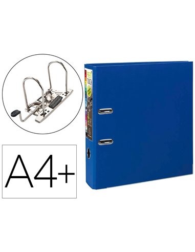 Classeur levier exacompta prem'touch polypropylène a4+ 32x30cm dos 8cm bouton poussoir coloris bleu foncé.