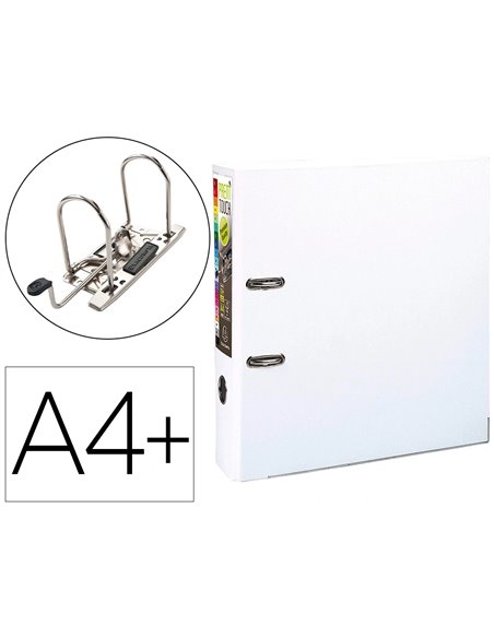 Classeur levier exacompta prem'touch polypropylène a4+ 32x30cm dos 8cm bouton poussoir coloris blanc.