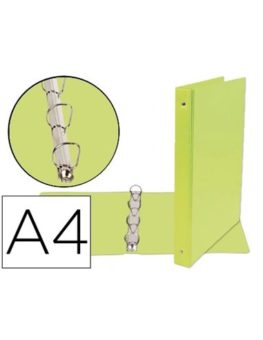 Classeur liderpapel 4 anneaux ronds 25mm a4 carton rembordé pvc coloris vert pistache.