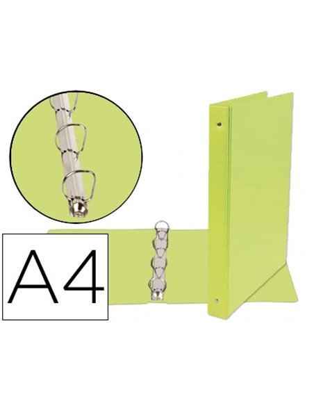 Classeur liderpapel 4 anneaux ronds 25mm a4 carton rembordé pvc coloris vert pistache.