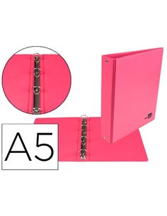 Classeur liderpapel 4 anneaux ronds 25mm a5 carton rembordé pvc coloris fuschia.