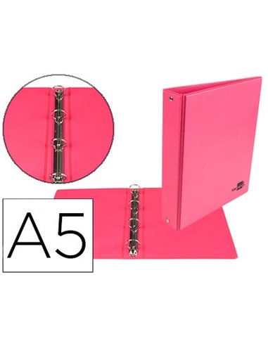 Classeur liderpapel 4 anneaux ronds 25mm a5 carton rembordé pvc coloris fuschia.