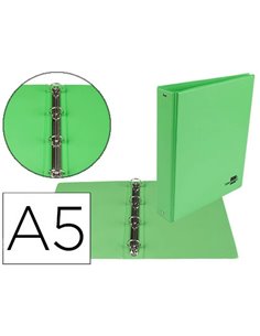Classeur liderpapel 4 anneaux ronds 25mm a5 carton rembordé pvc coloris vert pistache.