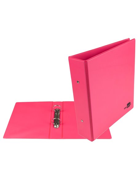 Classeur liderpapel 2 anneaux ronds 40mm a5 carton rembordé pvc coloris fuchsia.