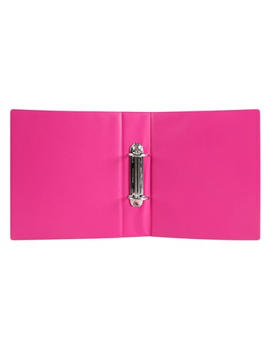 Classeur liderpapel 2 anneaux ronds 40mm a5 carton rembordé pvc coloris fuchsia.