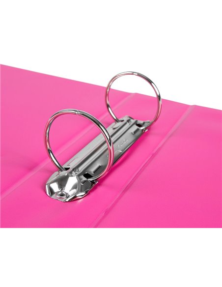 Classeur liderpapel 2 anneaux ronds 40mm a5 carton rembordé pvc coloris fuchsia.