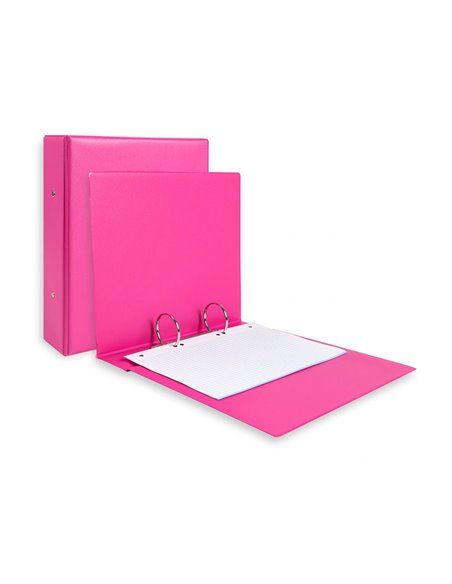 Classeur liderpapel 2 anneaux ronds 40mm a5 carton rembordé pvc coloris fuchsia.