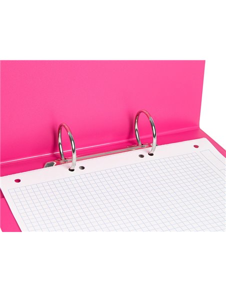 Classeur liderpapel 2 anneaux ronds 40mm a5 carton rembordé pvc coloris fuchsia.