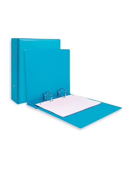 Classeur liderpapel 2 anneaux ronds 40mm a5 carton rembordé pvc coloris bleu ciel.