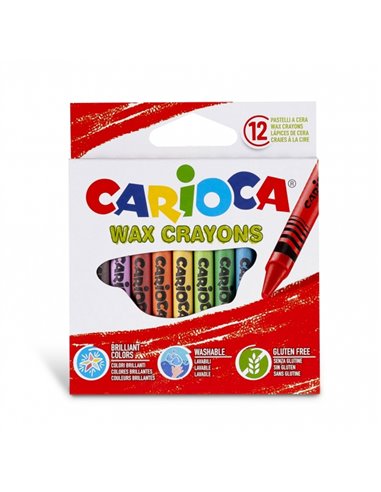 Lot de 12 crayons de cire pastel Carioca - Couleurs vives - Lavables - Corps de 8 mm de diamètre - Couleurs assorties