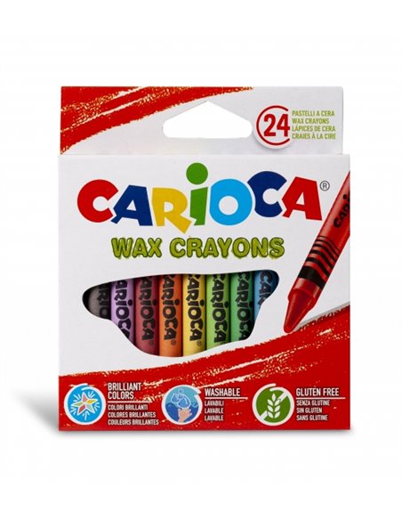 Lot de 24 crayons de cire pastel Carioca - Couleurs vives - Lavables - Corps de 8 mm de diamètre - Couleurs variées