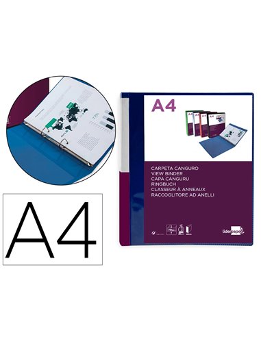 Classeur kangourou liderpapel 2 anneaux en d 25mm polypropylene 283x320mm document a4 coloris bleu.