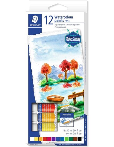 Lot de 12 tubes d'aquarelle Staedtler 12 ml - Couleurs vives - À utiliser sur papier aquarelle ou papier cartonné - Couleurs ass