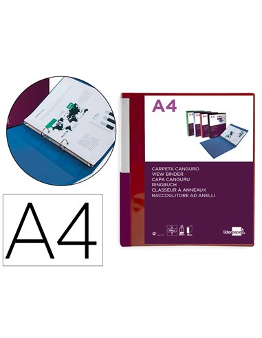 Classeur kangourou liderpapel 2 anneaux en d 25mm polypropylene 283x320mm document a4 coloris rouge.