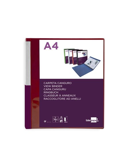 Classeur kangourou liderpapel 2 anneaux en d 25mm polypropylene 283x320mm document a4 coloris rouge.