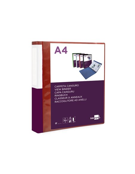 Classeur kangourou liderpapel 2 anneaux en d 25mm polypropylene 283x320mm document a4 coloris rouge.