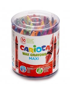 Crayons Carioca Maxi Pack de 50 Crayons Jumbo - Couleurs Vives - Lavables - Corps Ø 12 mm - Couleurs Variées