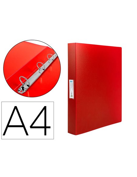 Classeur liderpapel 4 anneaux 40mm a4 polypropylene dos 55mm porte-cartes de visite coloris rouge translucide.