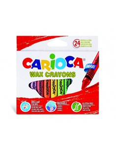 Carioca Maxi Pack de 24 crayons de cire - Couleurs vives - Lavable - Corps de 12 mm de diamètre - Couleurs variées
