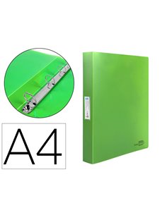 Classeur liderpapel 4 anneaux 40mm a4 polypropylene dos 55mm porte-cartes de visite coloris vert translucide.