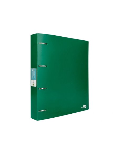 Classeur liderpapel 4 anneaux 40mm a4 polypropylene dos 55mm porte-cartes de visite coloris vert translucide.