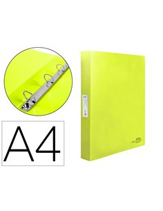 Classeur liderpapel 4 anneaux 40mm a4 polypropylene dos 55mm porte-cartes de visite coloris jaune fluo.