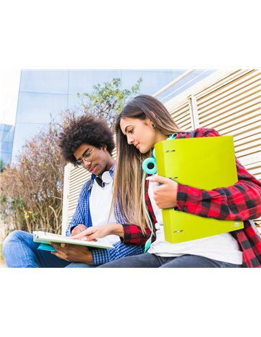 Classeur liderpapel 4 anneaux 40mm a4 polypropylene dos 55mm porte-cartes de visite coloris jaune fluo.